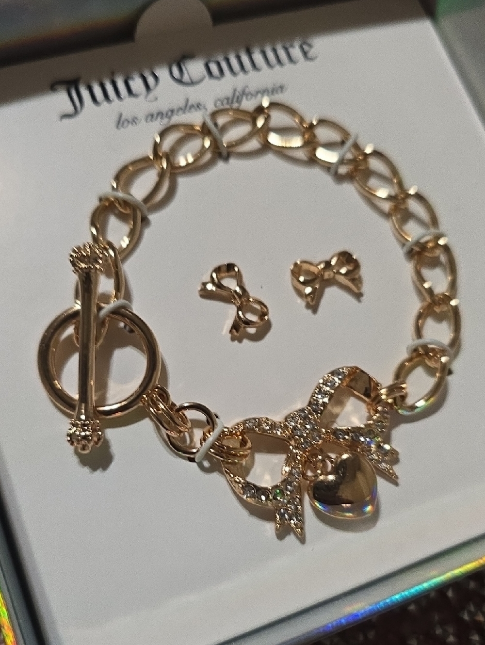 ❇️🧚‍♀️Juicy Couture Bow Y2k Style Toggle Bracelet & Earring Set NIB